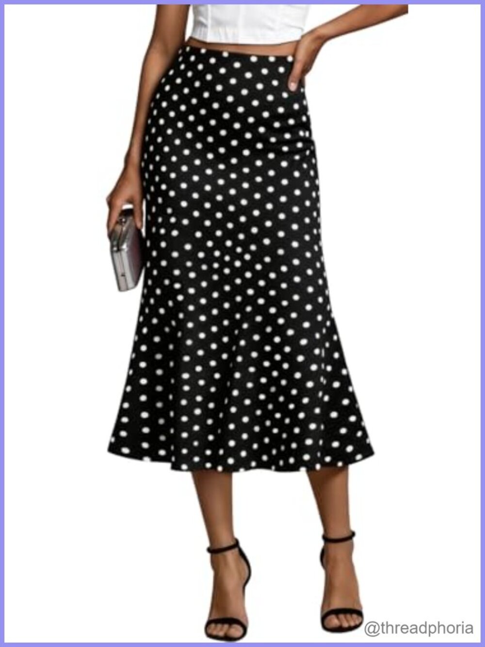 High Waisted A Line Midi Skirt Lightweight Polyester Casual Work Party